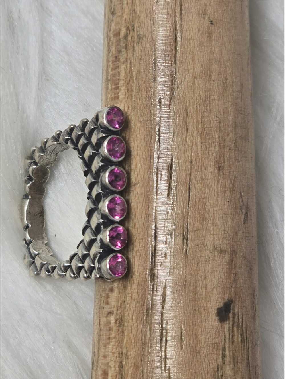 Dian Malouf Sterling Silver Pink Topaz Stacker Ring Size 7